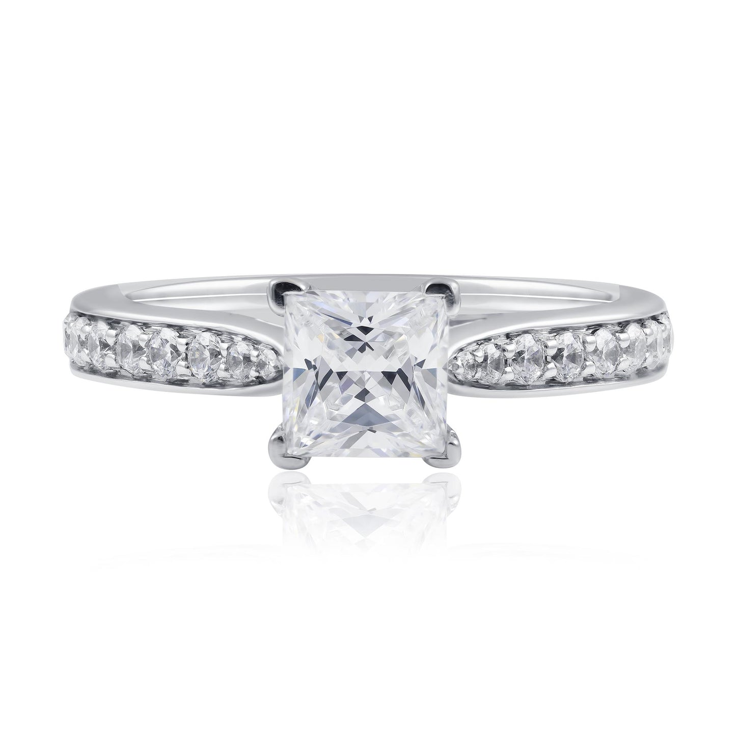 Princess Cut Diamond Solitaire with Bead-Set Pinch Band