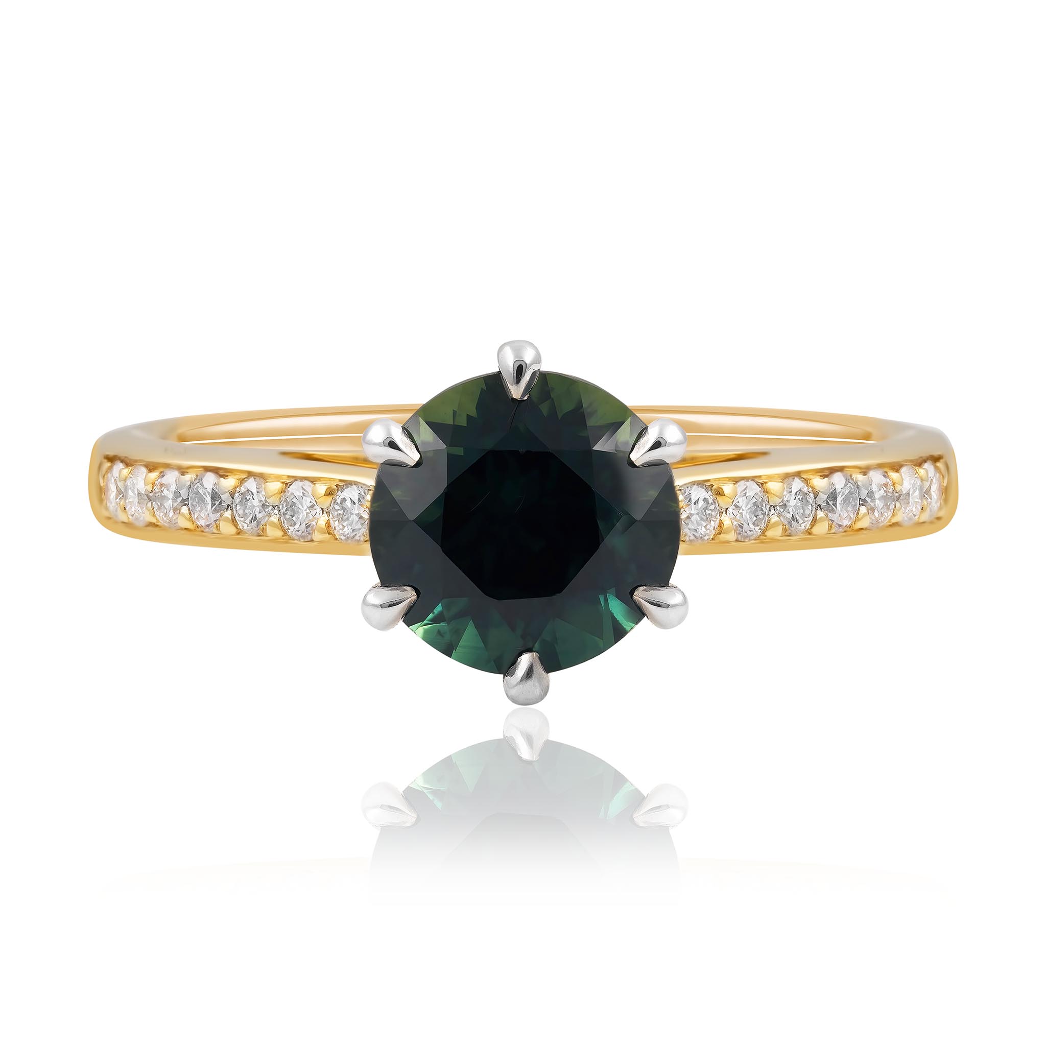 1.75ct Teal Sapphire Set in 18ct White Gold with Yellow Gold Diamond Set Band