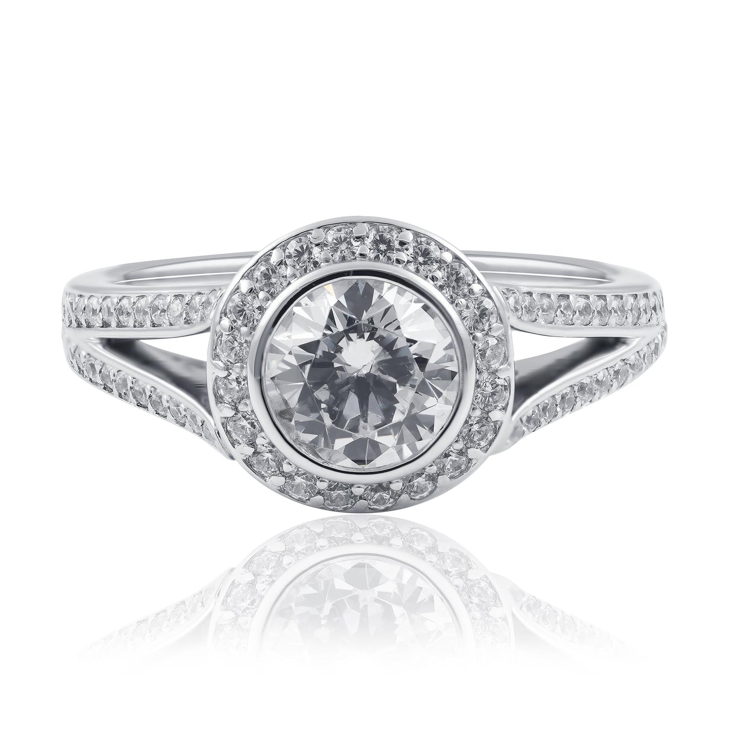 Split band Halo Diamond Ring