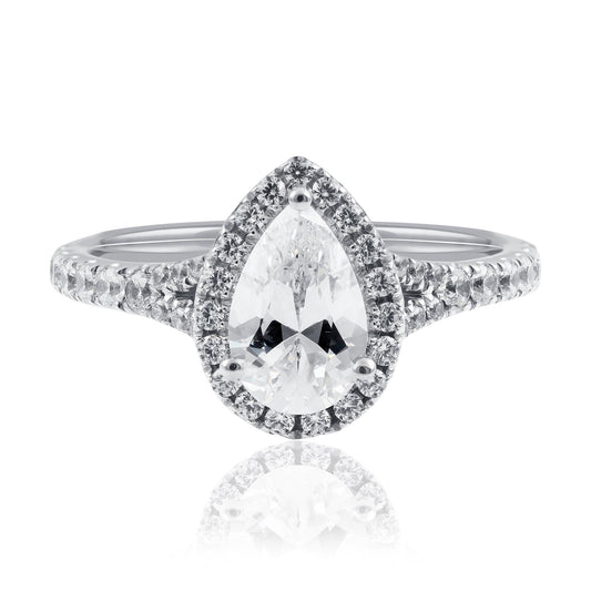 Platinum Pear Lab Grown Diamond Halo Engagement Ring