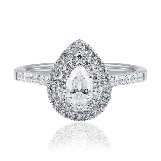 Pear Shaped Double Halo Diamomnd Engagement Ring