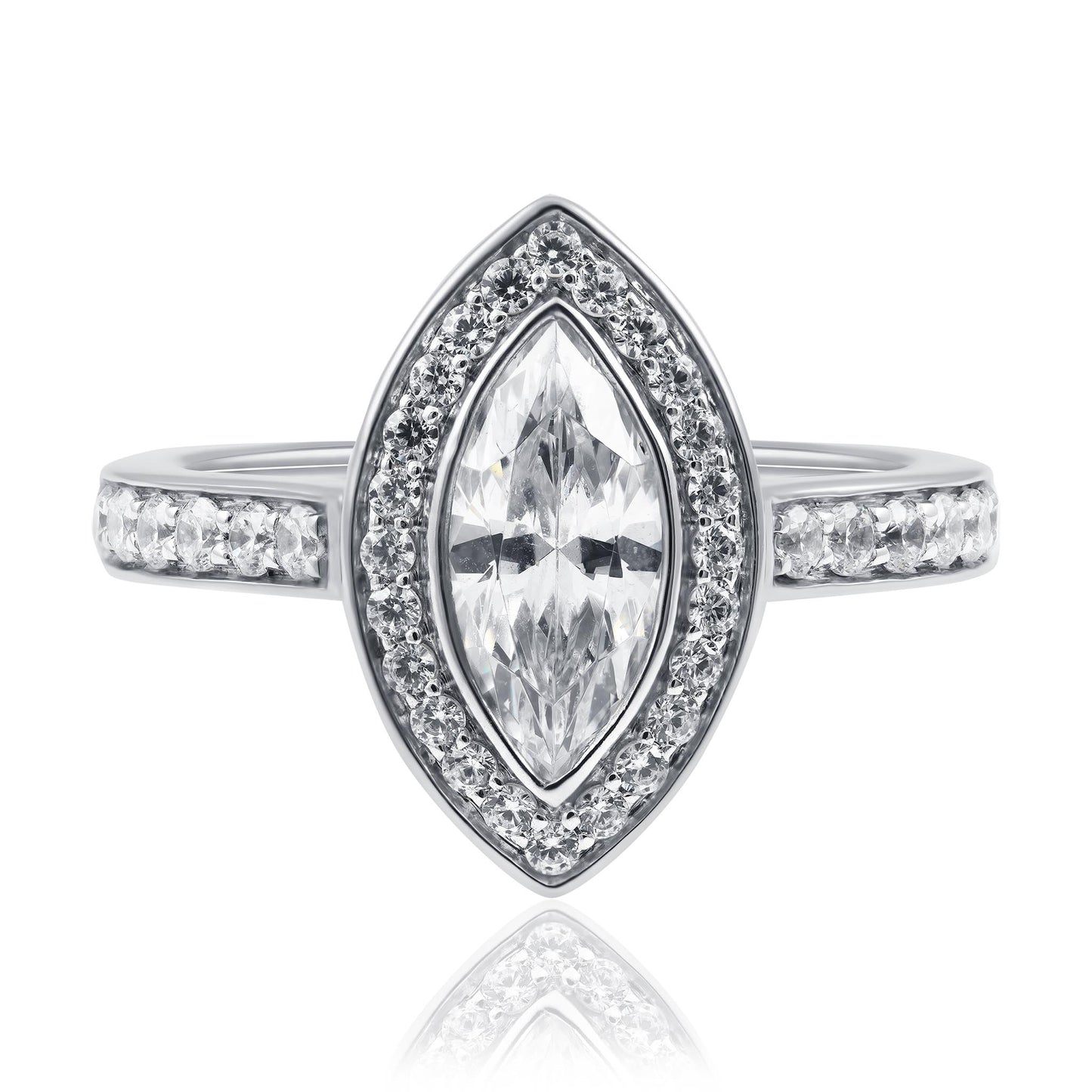 Platinum Marquise Lab Grown Halo Diamond Engagement Ring