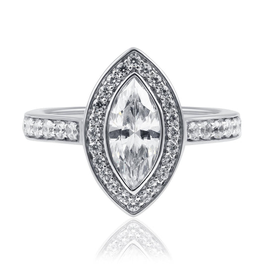 Platinum Marquise Lab Grown Halo Diamond Engagement Ring