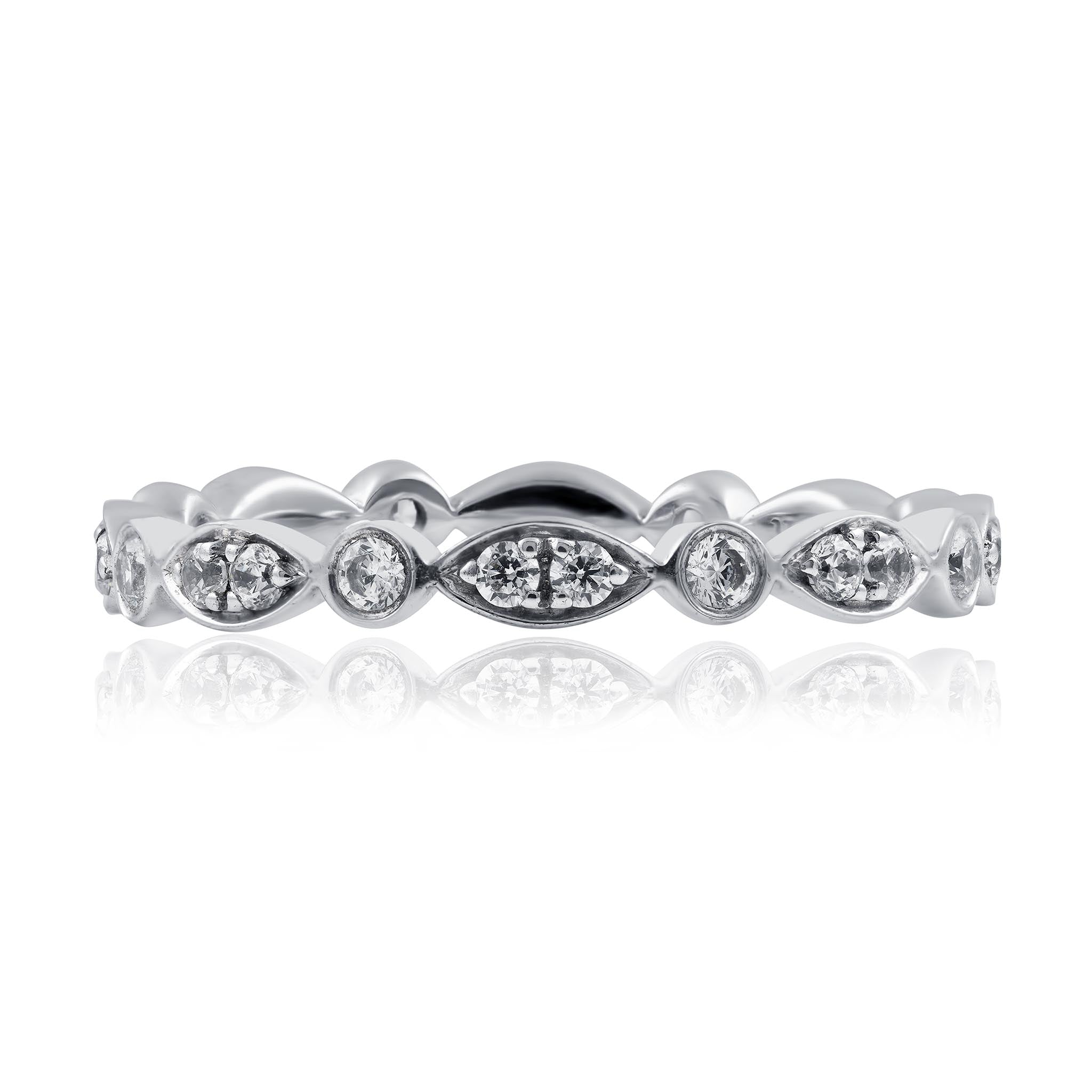 9ct White Gold Art Deco Style Wedding Band Set with 0.35ct of Diamonds