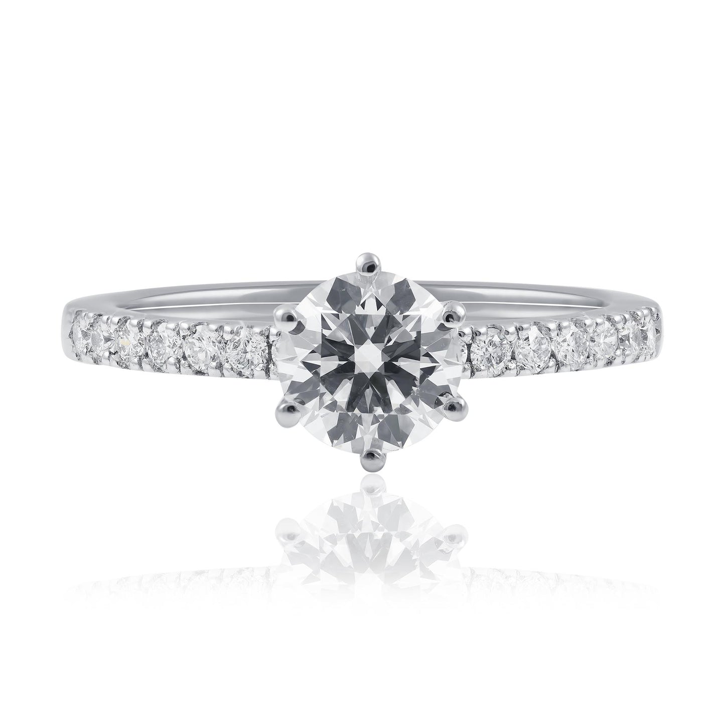 Diamond Platinum Engagement Ring with Bead-Set Band