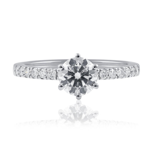 Diamond Platinum Engagement Ring with Bead-Set Band