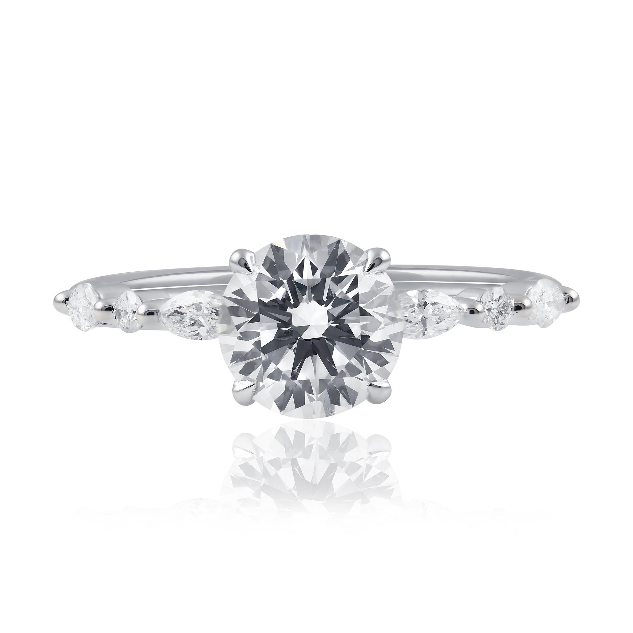 Diamond Claw Engagement Ring with Marquise and Round Diamonds