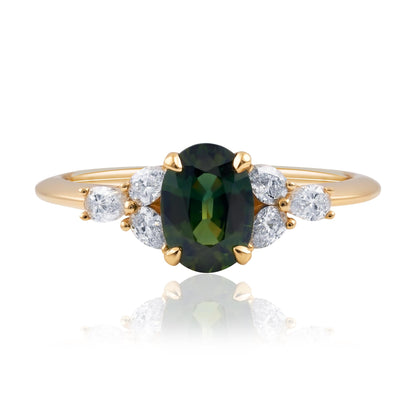 Green Sapphire and Diamond Ring