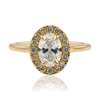 Yellow Gold Halo Engagement Ring with Lab-Grown Diamonds