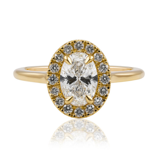 Yellow Gold Halo Engagement Ring with Lab-Grown Diamonds