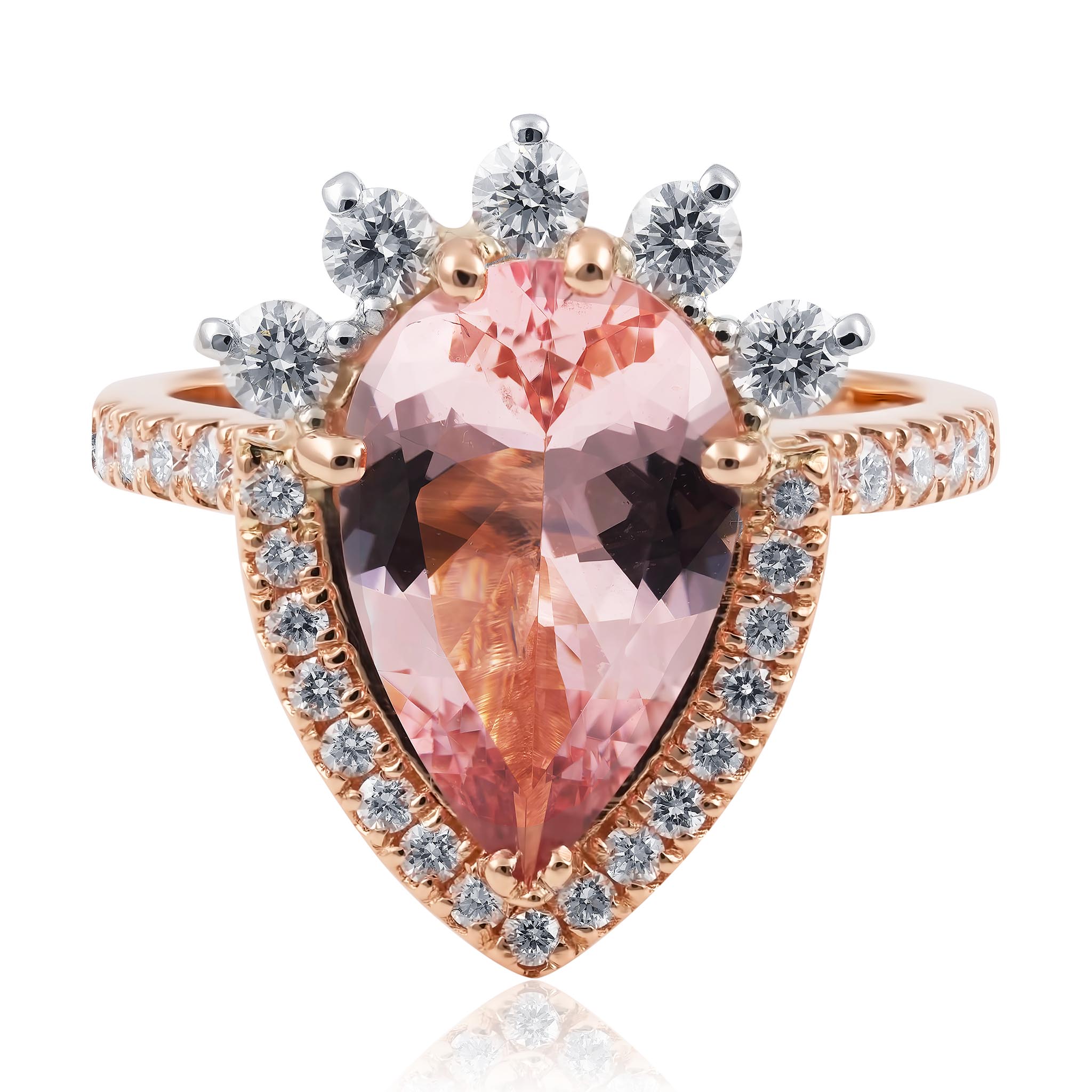 2.7ct Pear-Shaped Morganite and Diamond Ring Set in 18ct Rose Gold and Platinum