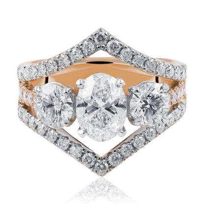 Rose Gold and Platinum Diamond Trilogy Ring