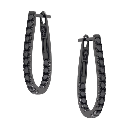 White Gold Huggie Earrings with Black Diamonds and Rhodium Plating