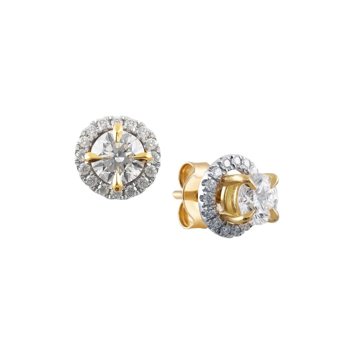 Yellow Gold and Platinum Lab-Grown Diamond Halo Stud Earrings