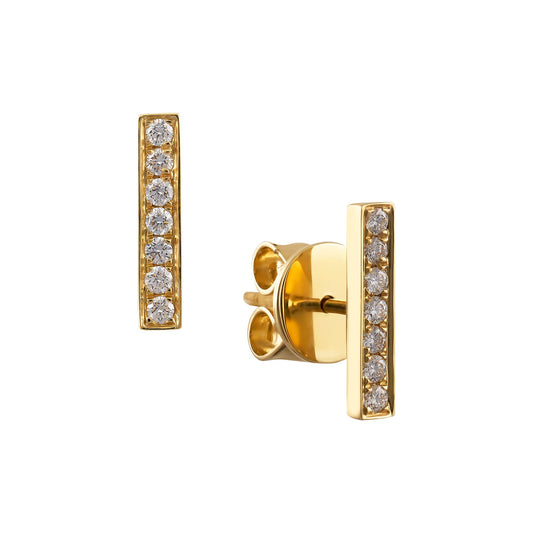 Yellow Gold Diamond Stud Bar Earrings