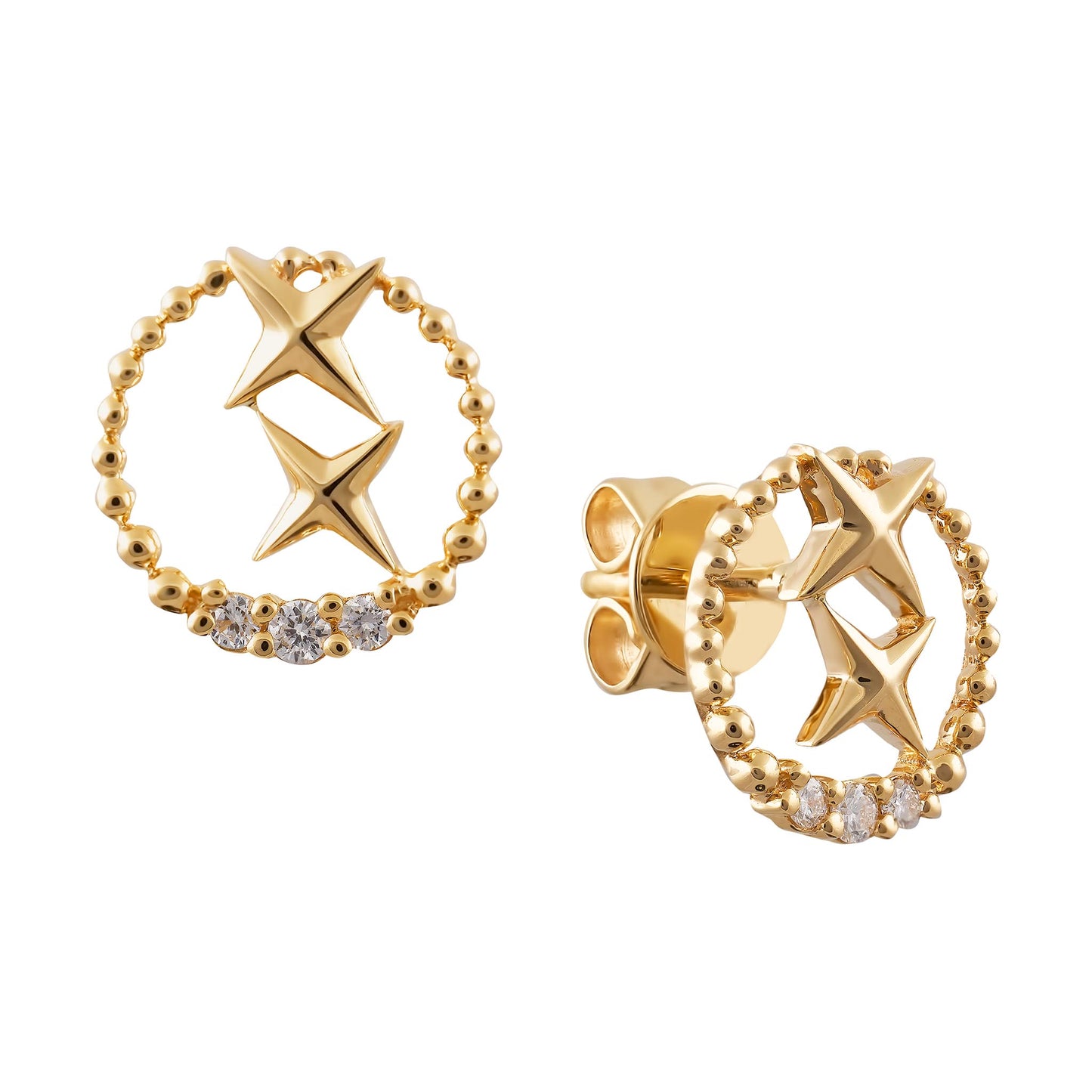 Yellow Gold Diamond Star Stud Earrings