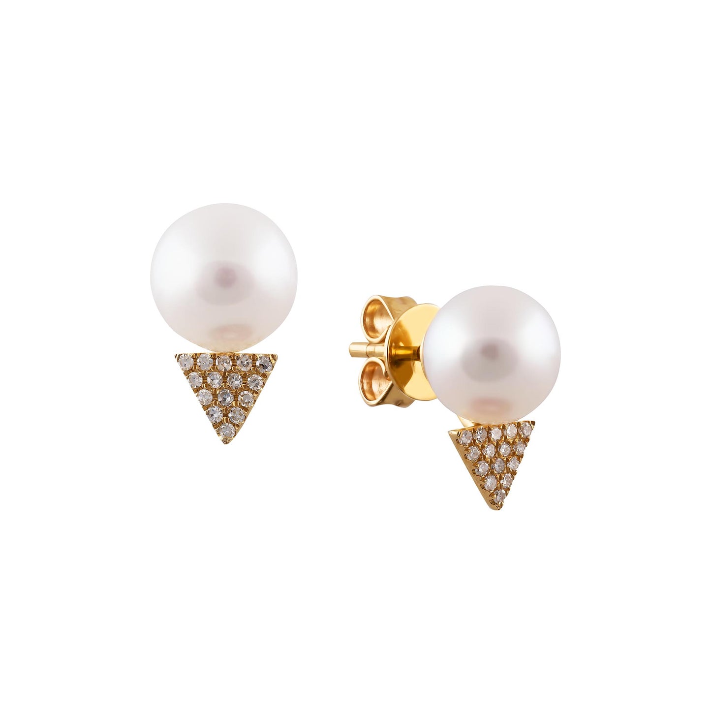 Yellow Gold Diamond and Pearl Stud Earrings