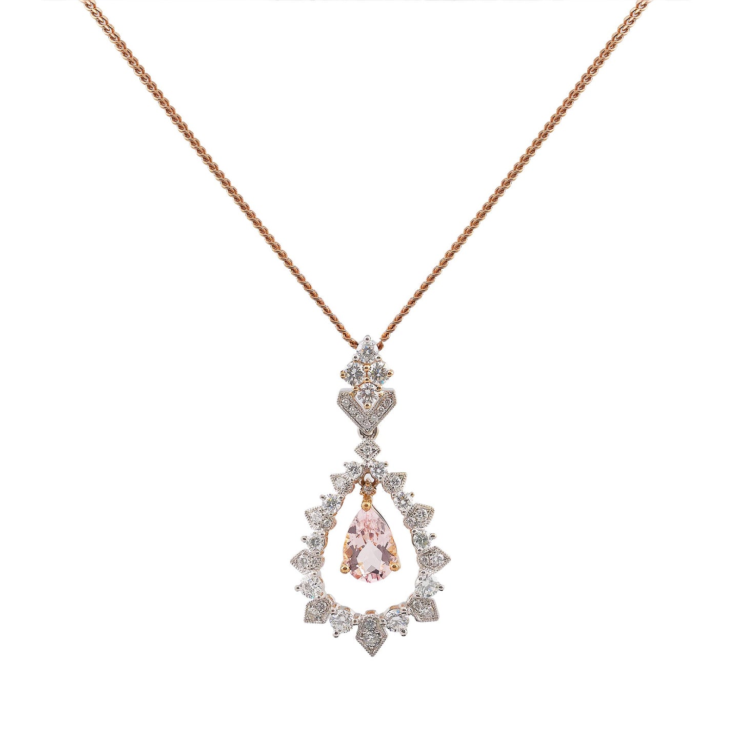 Morganite and Diamond Pendant in White and Rose Gold