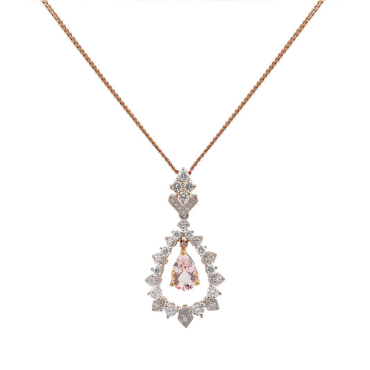 Morganite and Diamond Pendant in White and Rose Gold