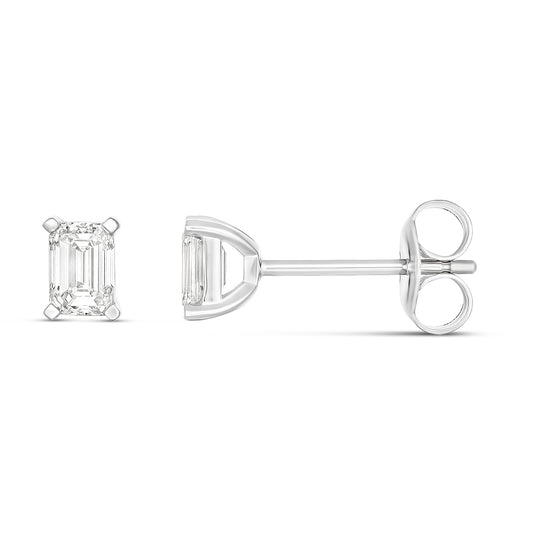 9CT White Gold Emerald Claw Set Diamond Studs