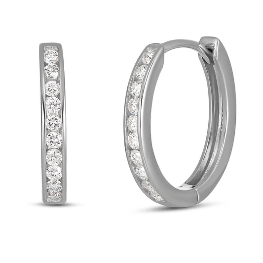 Lustre 9CT White Gold Channel Set Diamond Huggies