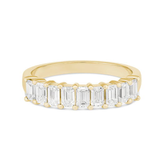 9 Emerald Cut Diamonds in 18CT Yellow Gold Claw-Set Ring