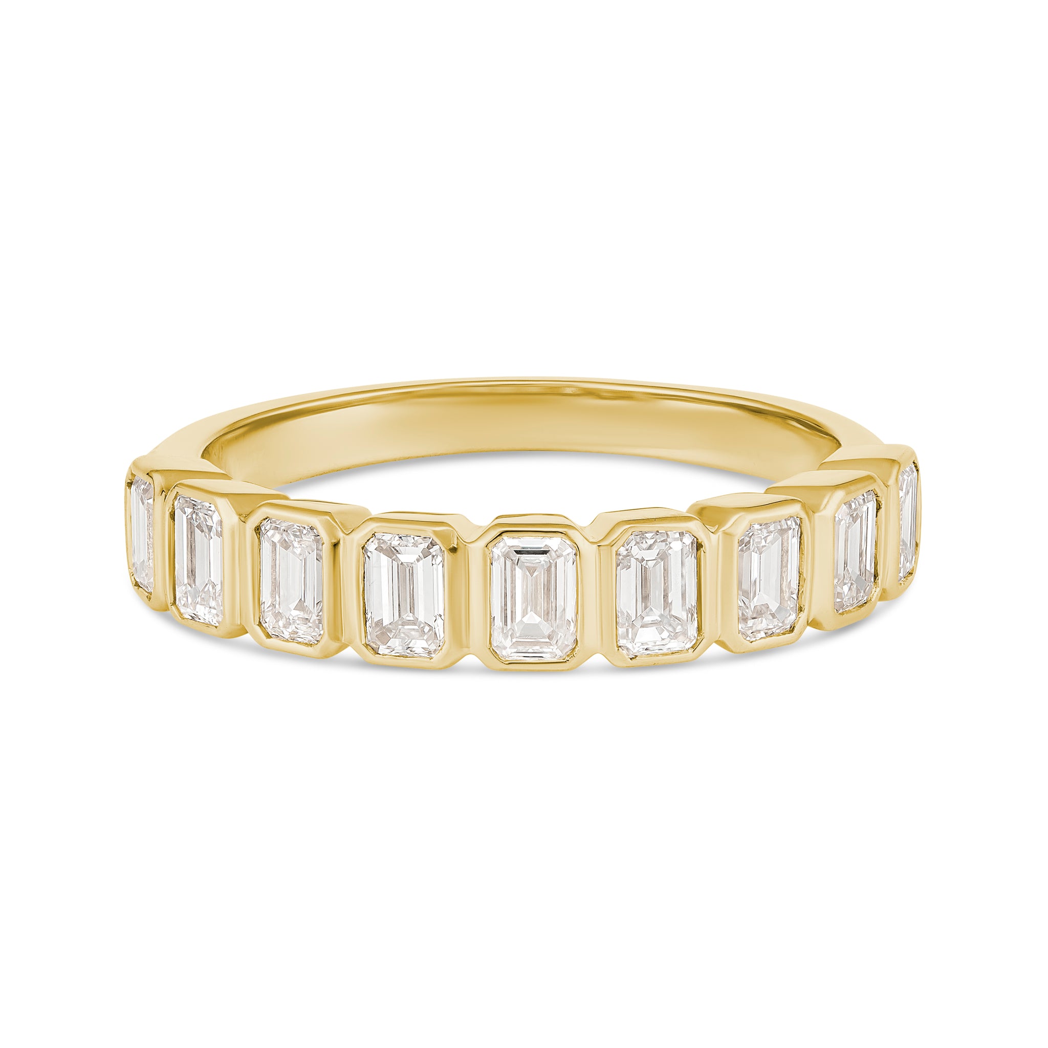 18CT Yellow Gold Bezel-Set Emerald Cut Diamond Ring