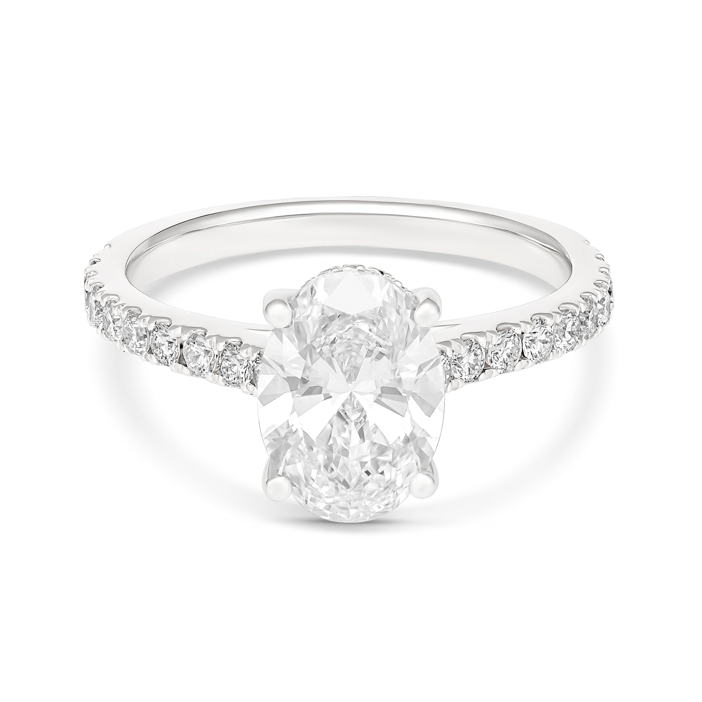 18CT White Gold Hidden Halo 2.00CT Oval Solitaire Diamond Ring