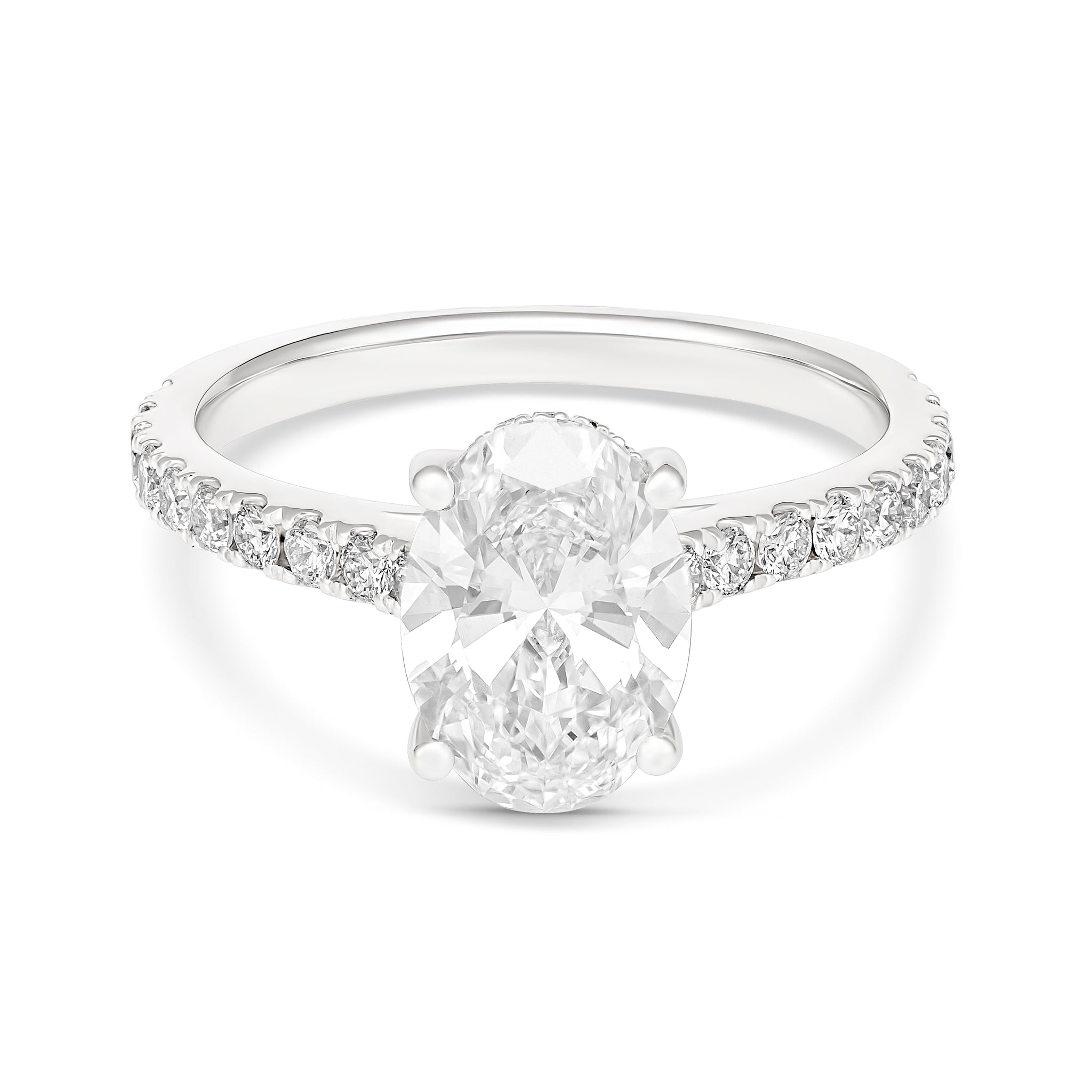 18CT White Gold Hidden Halo 2.00CT Oval Solitaire Diamond Ring