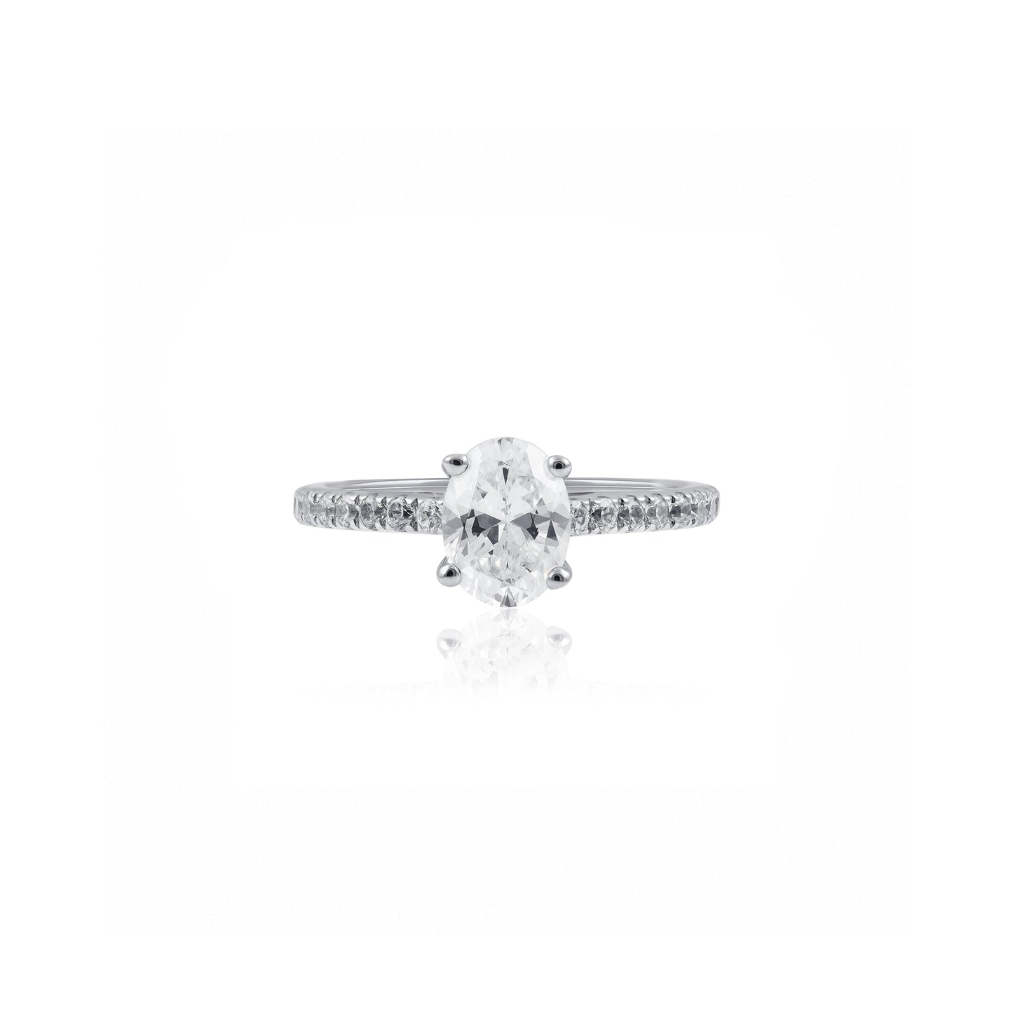 Oval Solitaire With Pavé Band in Platinum