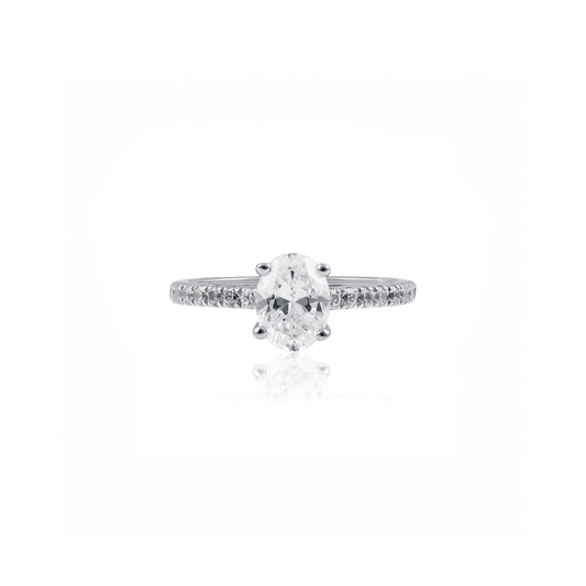 Oval Solitaire With Pavé Band in Platinum