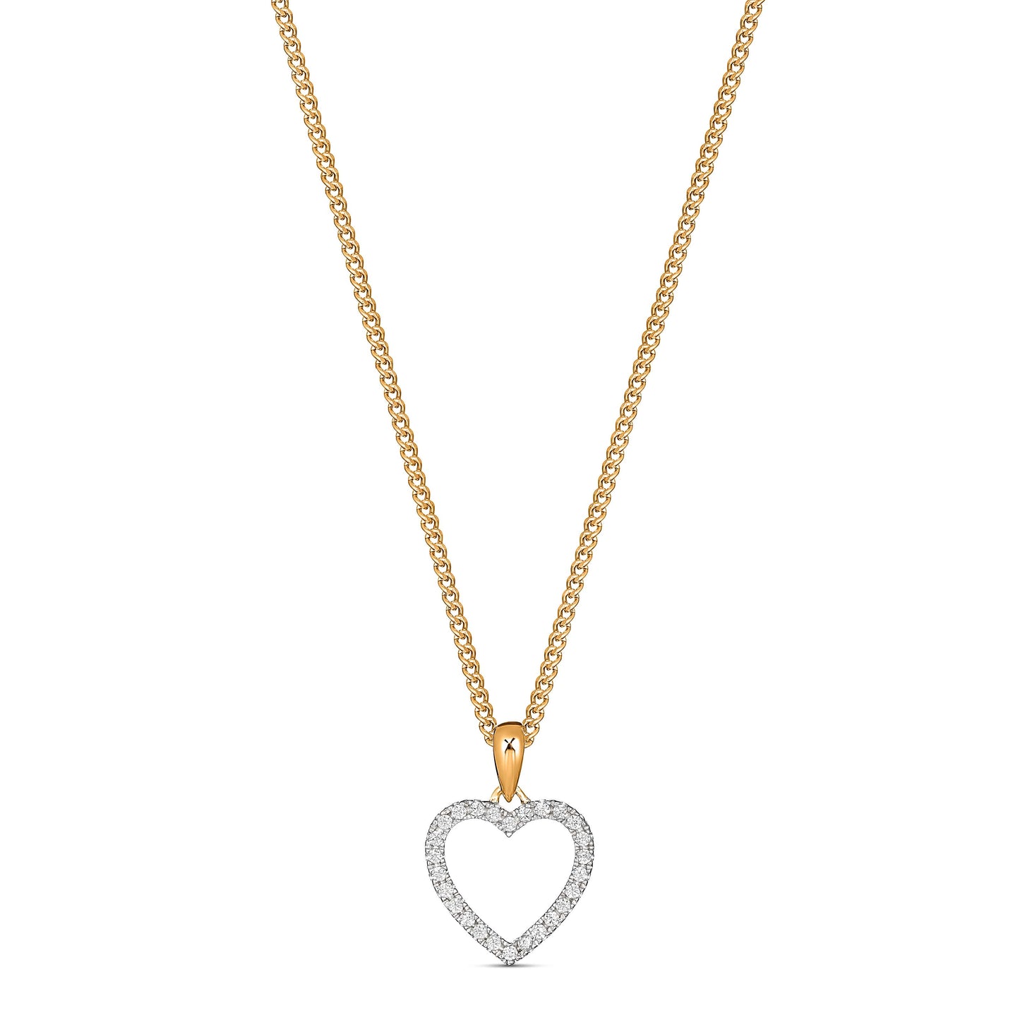9CT Yellow Gold Open Heart Cubic Zirconia  Pendant Necklace