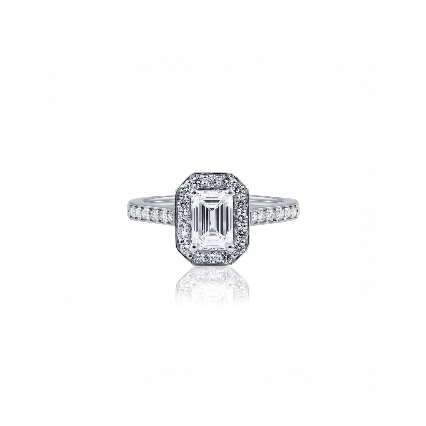 Platinum Emerald Cut Halo Diamond Engagement Ring
