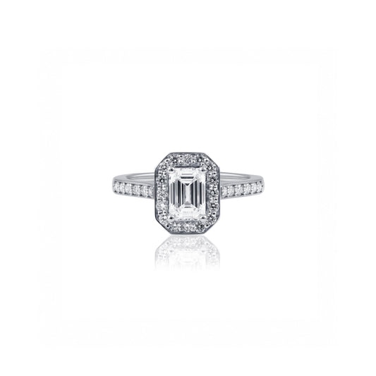 Platinum Emerald Cut Halo Diamond Engagement Ring