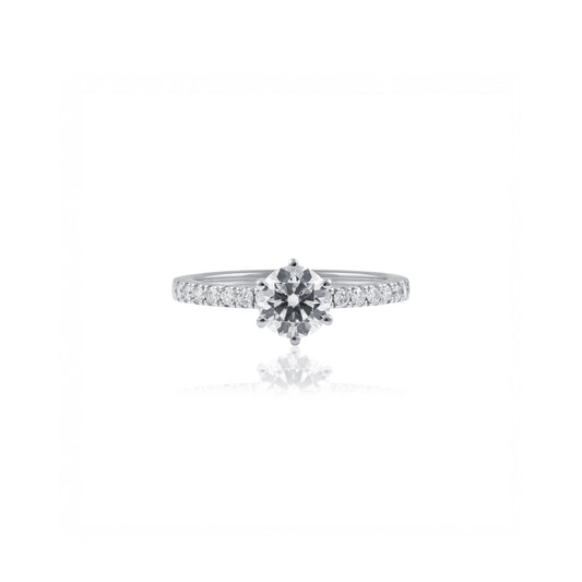 Platinum Round Brilliant Lab-Grown Diamond Engagement Ring with Pavé Band