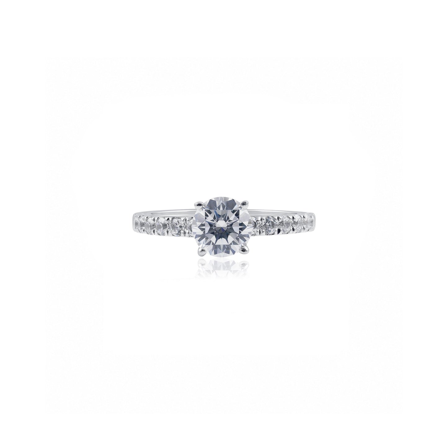 Platinum Round Diamond Solitaire Engagement Ring with Pavé Band