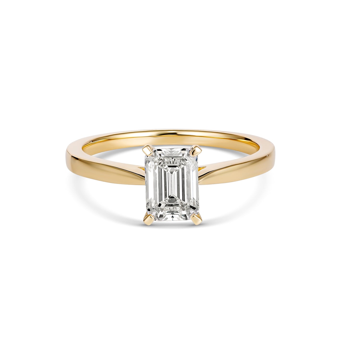 Classic 18CT Yellow Gold Emerald Cut Diamond Ring