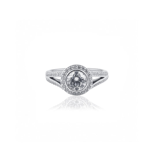 Round Split band Halo Diamond Ring