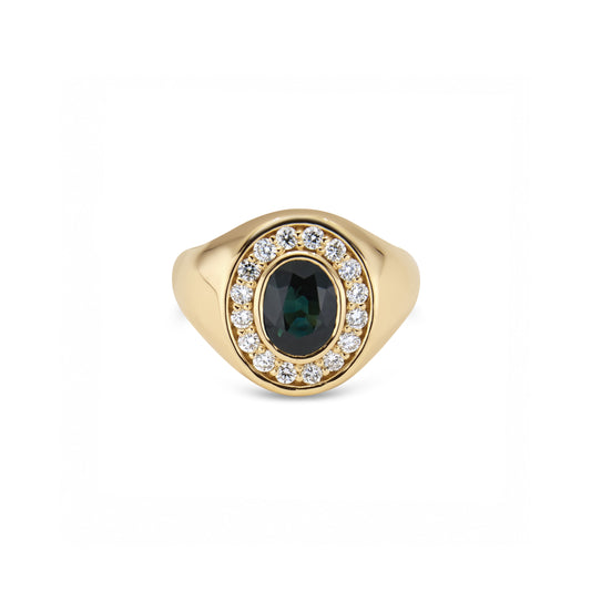 Men's Australian Teal Sapphire Signet Ring