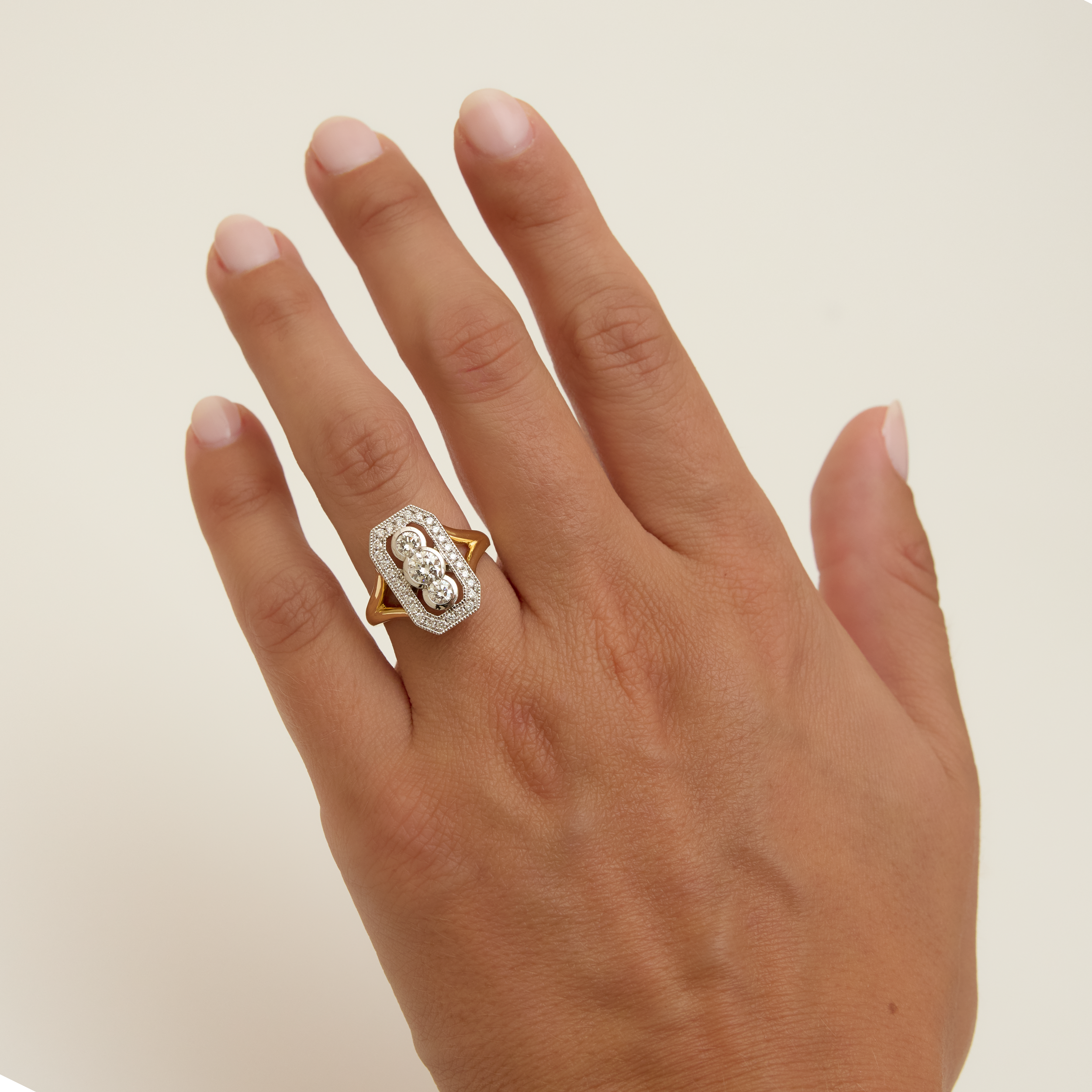 0.86cttw Art Deco Geometric Diamond Statement Ring