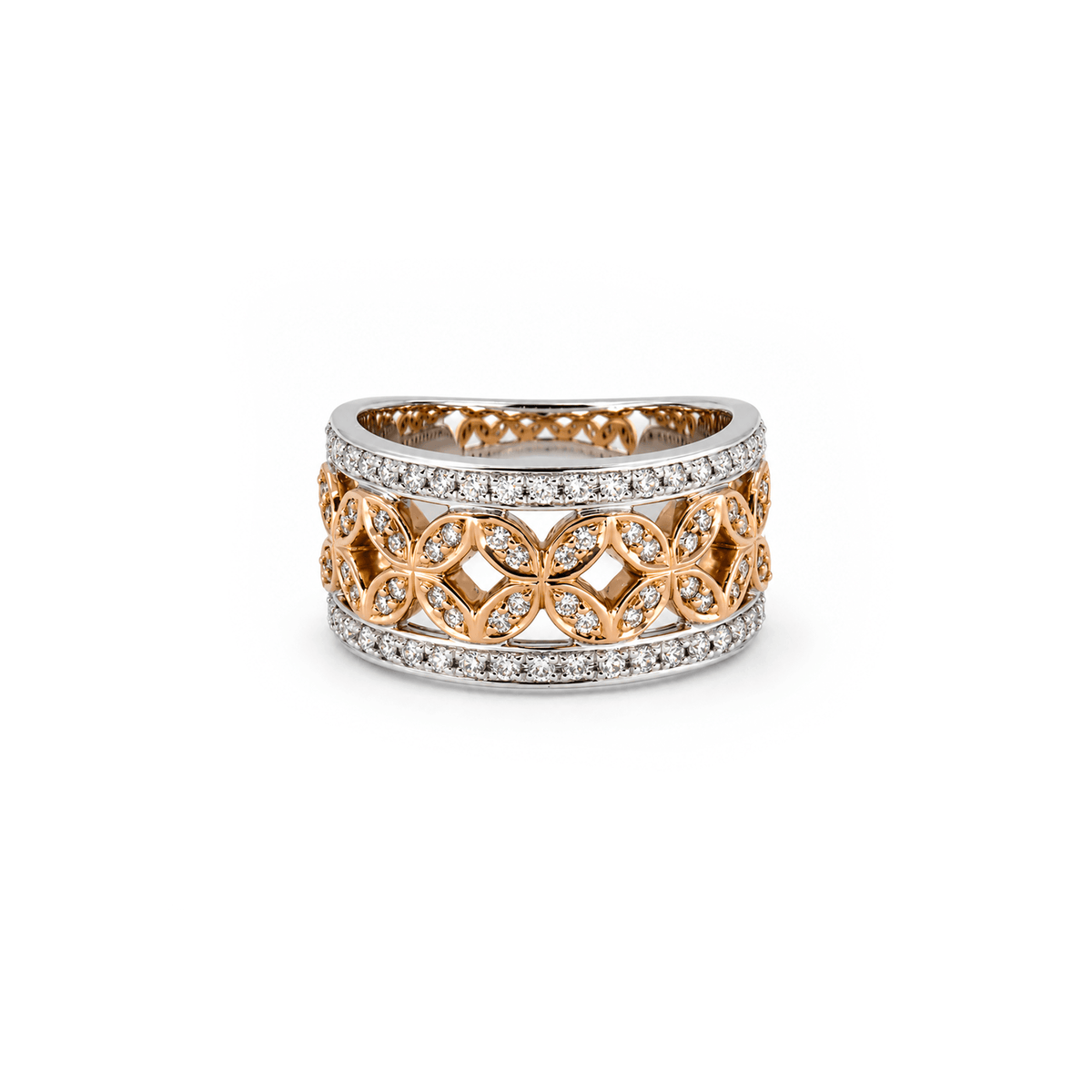 18ct Two-Tone Geometric Filigree Diamond Ring