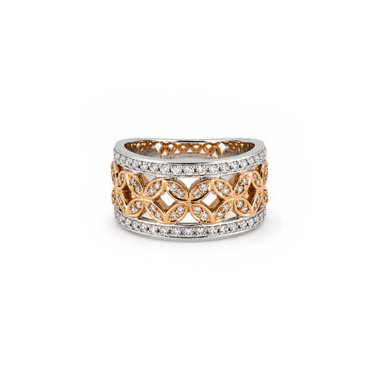 18ct Two-Tone Geometric Filigree Diamond Ring