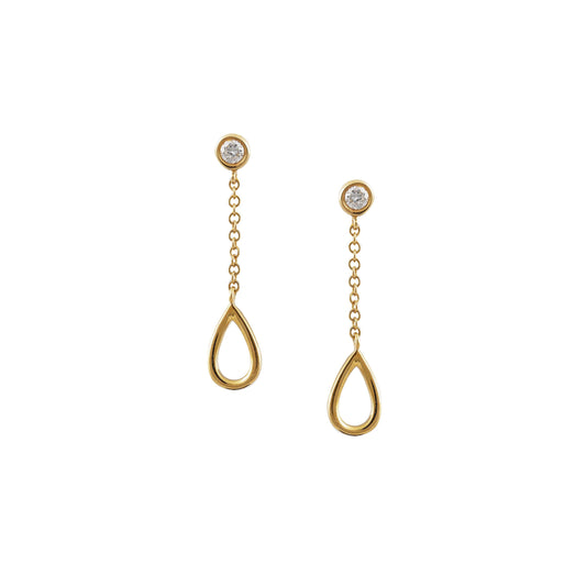 14ct Yellow Gold Bezel Set Diamond Drop Earrings
