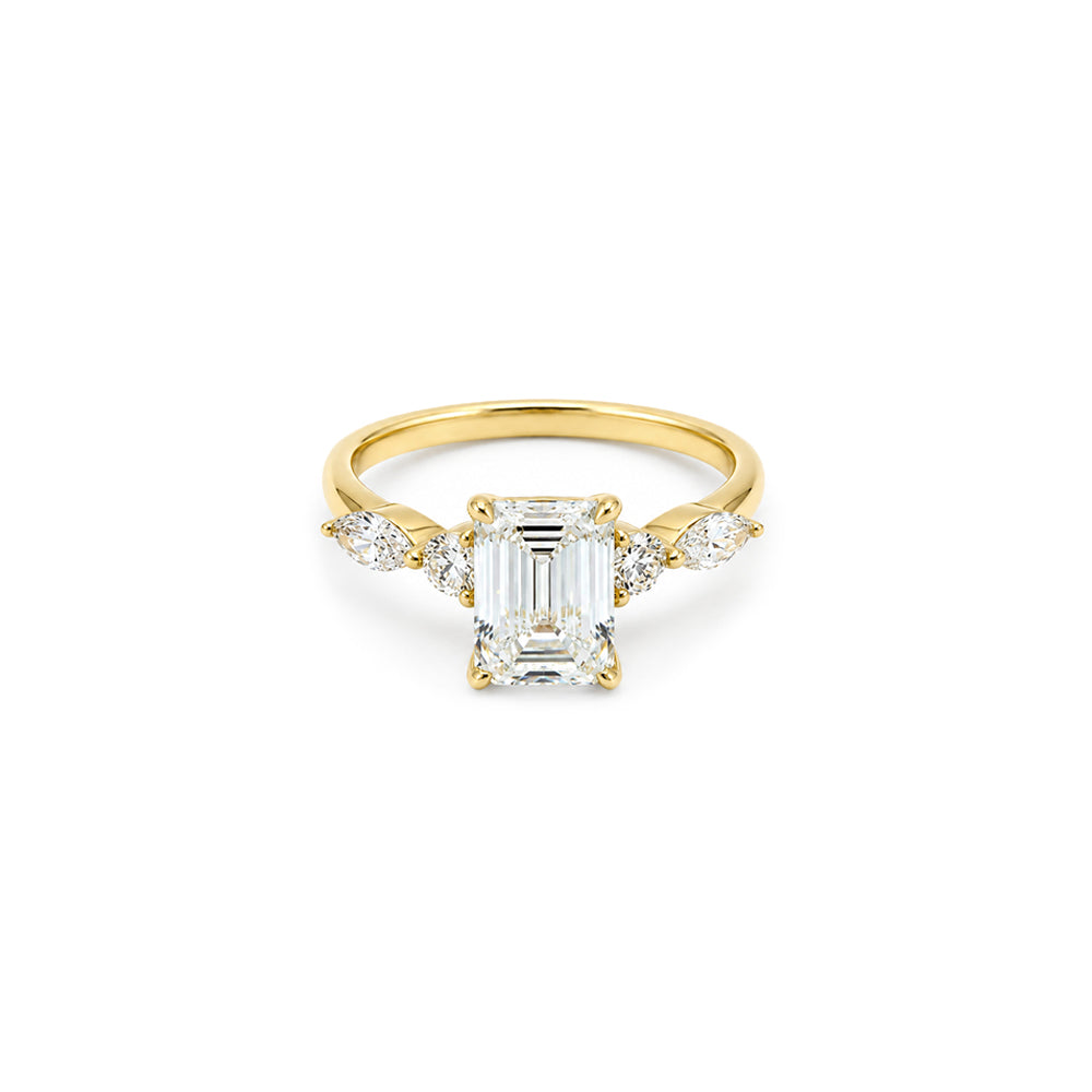 3.08ct Emerald Engagement Ring Featuring Marquise & Round Diamond Accents
