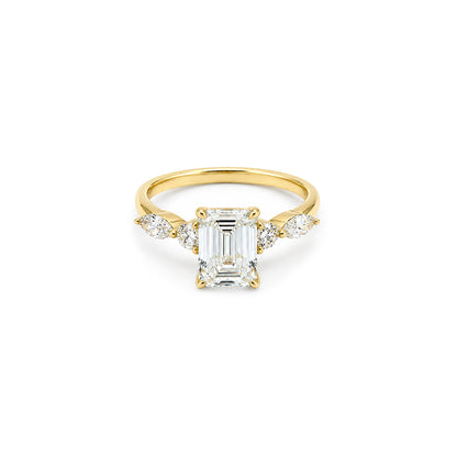 3.08ct Emerald Engagement Ring Featuring Marquise & Round Diamond Accents
