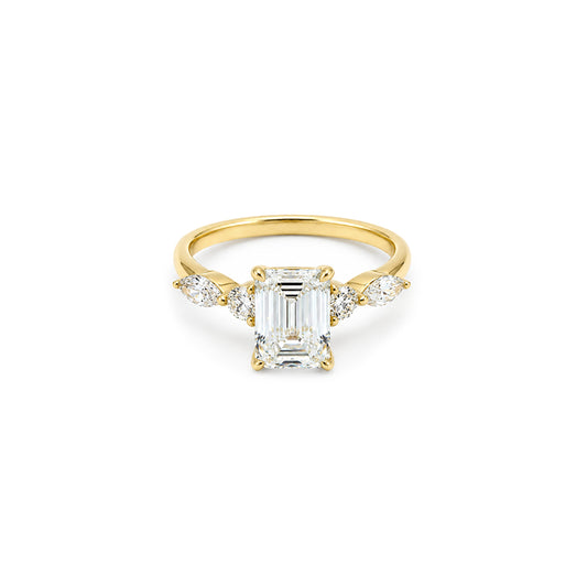 3.08ct Emerald Engagement Ring Featuring Marquise & Round Diamond Accents