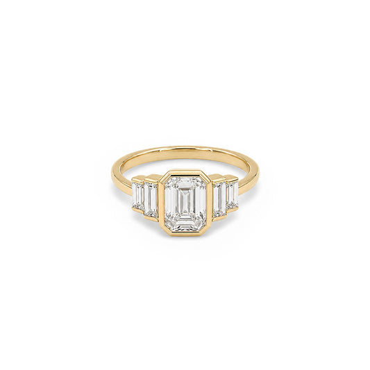 Emerald & Baguette  Bezel Set Five-Stone Diamond Ring