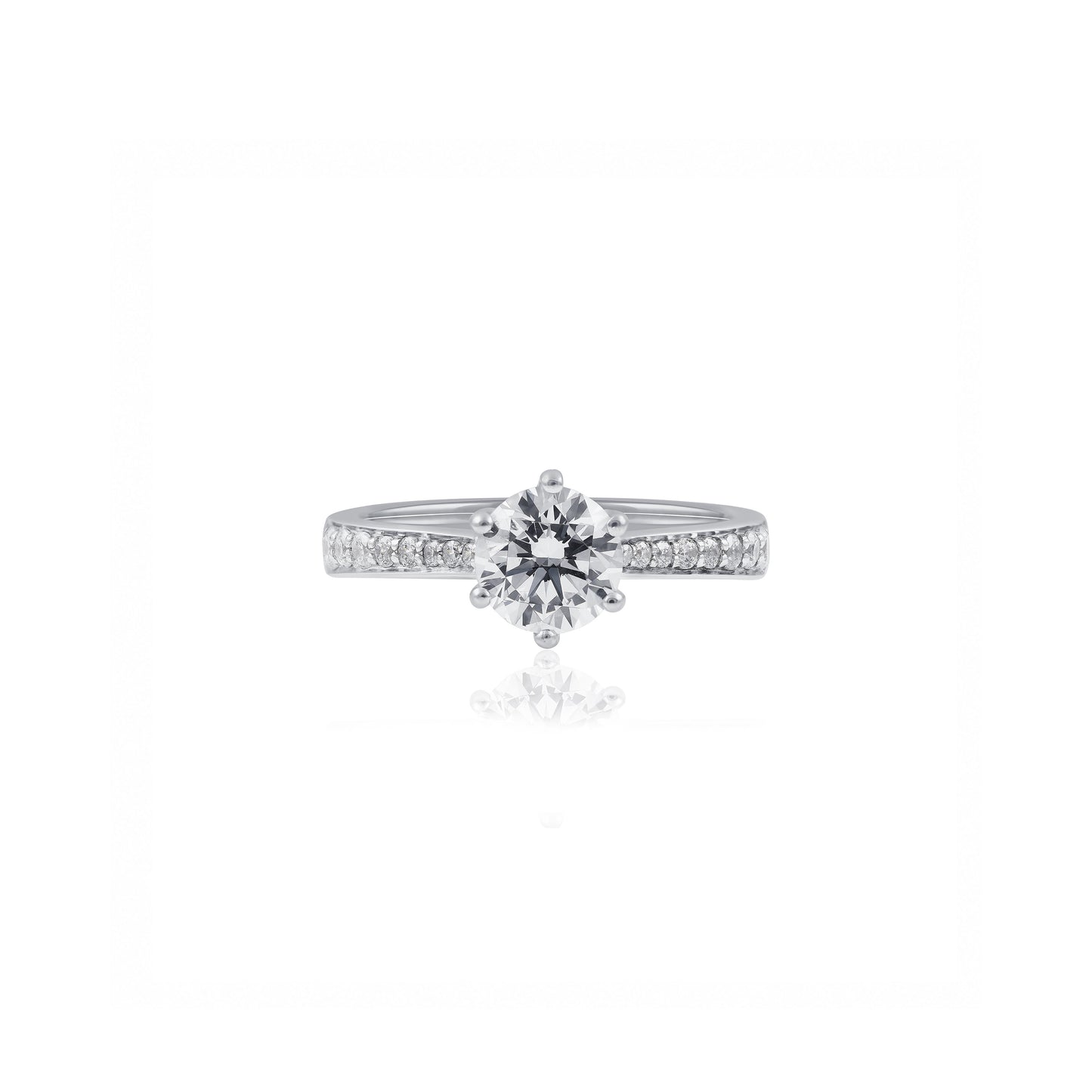 Platinum 1ct Round Engagement Ring with Diamond Set Tapered Band