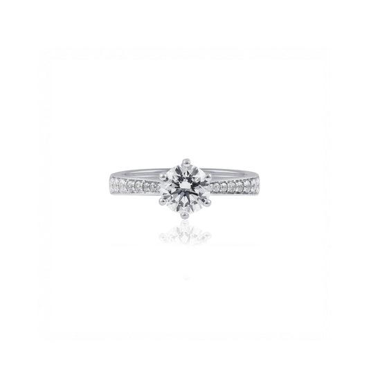 Platinum 1ct Round Engagement Ring with Diamond Set Tapered Band