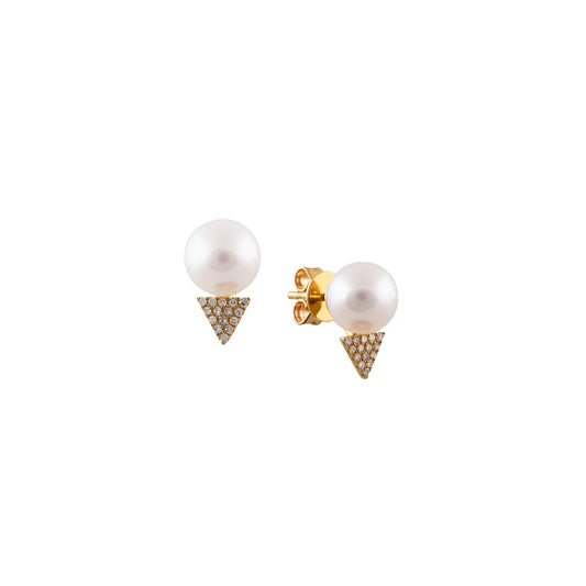 14ct Yellow Gold Diamond &amp; South Sea Pearl Stud Earrings